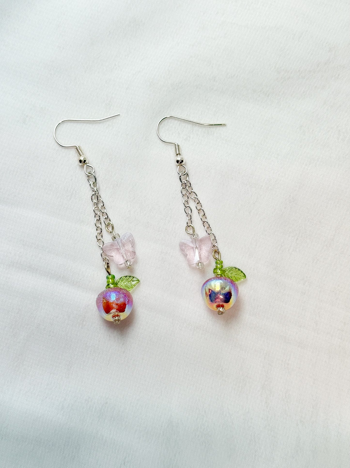 Iridescent Pink Lady Apple Dangle Earrings