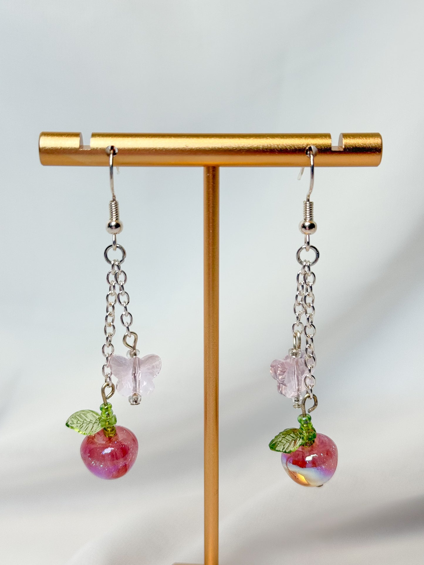 Iridescent Pink Lady Apple Dangle Earrings